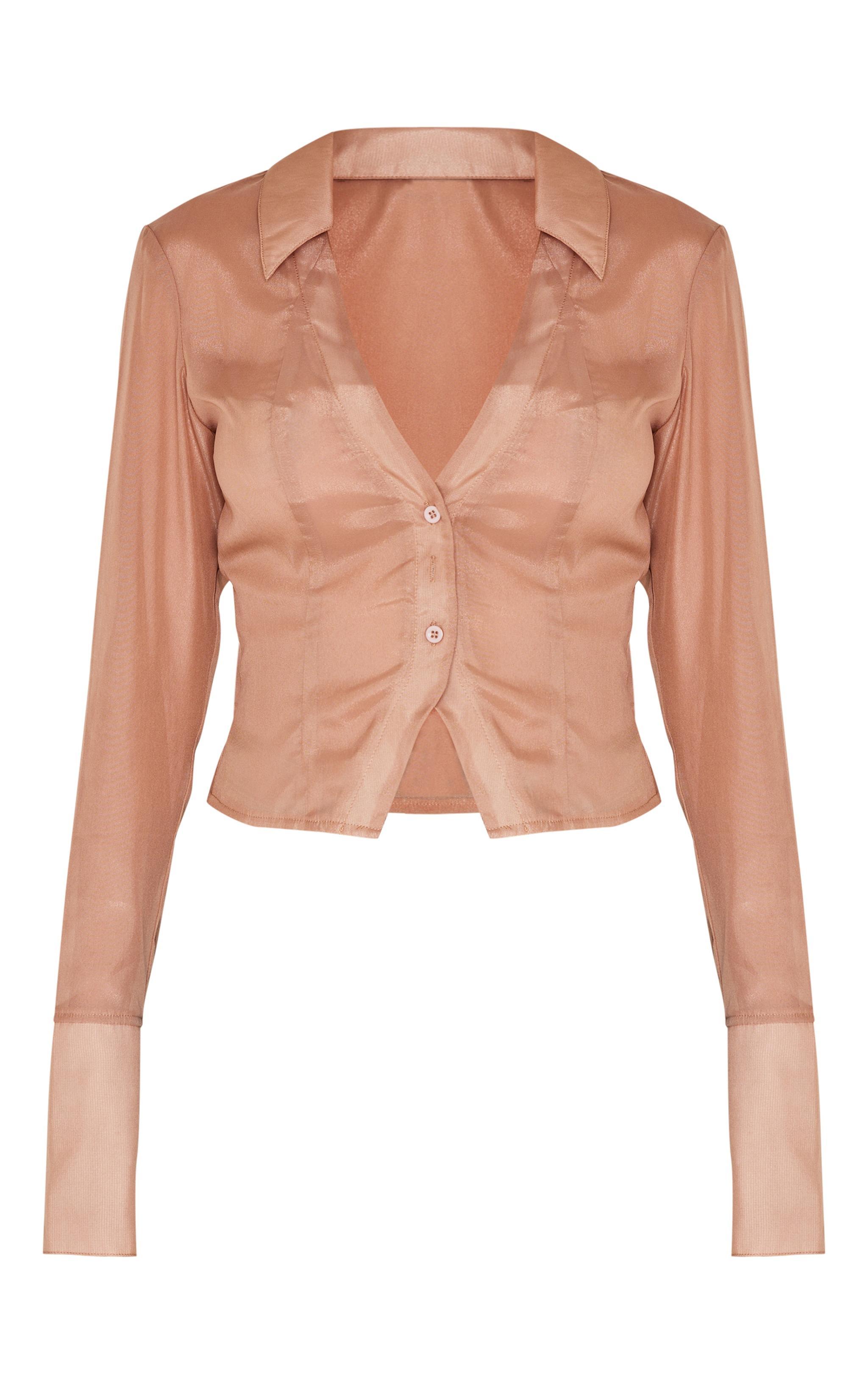 Gold Sheer Chiffon Fitted Shirt Product Image