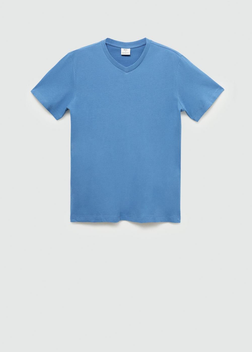 MANGO MAN - Slim-fit cotton V-neck t-shirt indigo blueMen Product Image