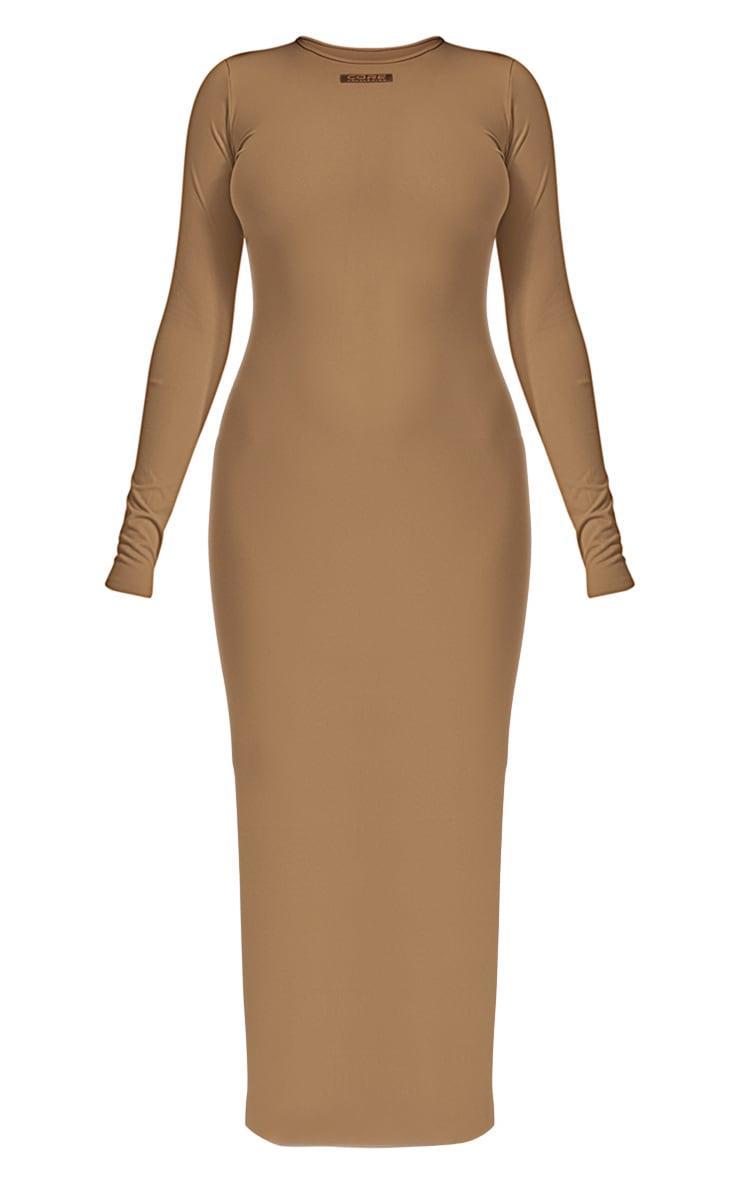 Mocha Core Collection Tab Snatched Sculpt Long Sleeve Midaxi Dress Product Image