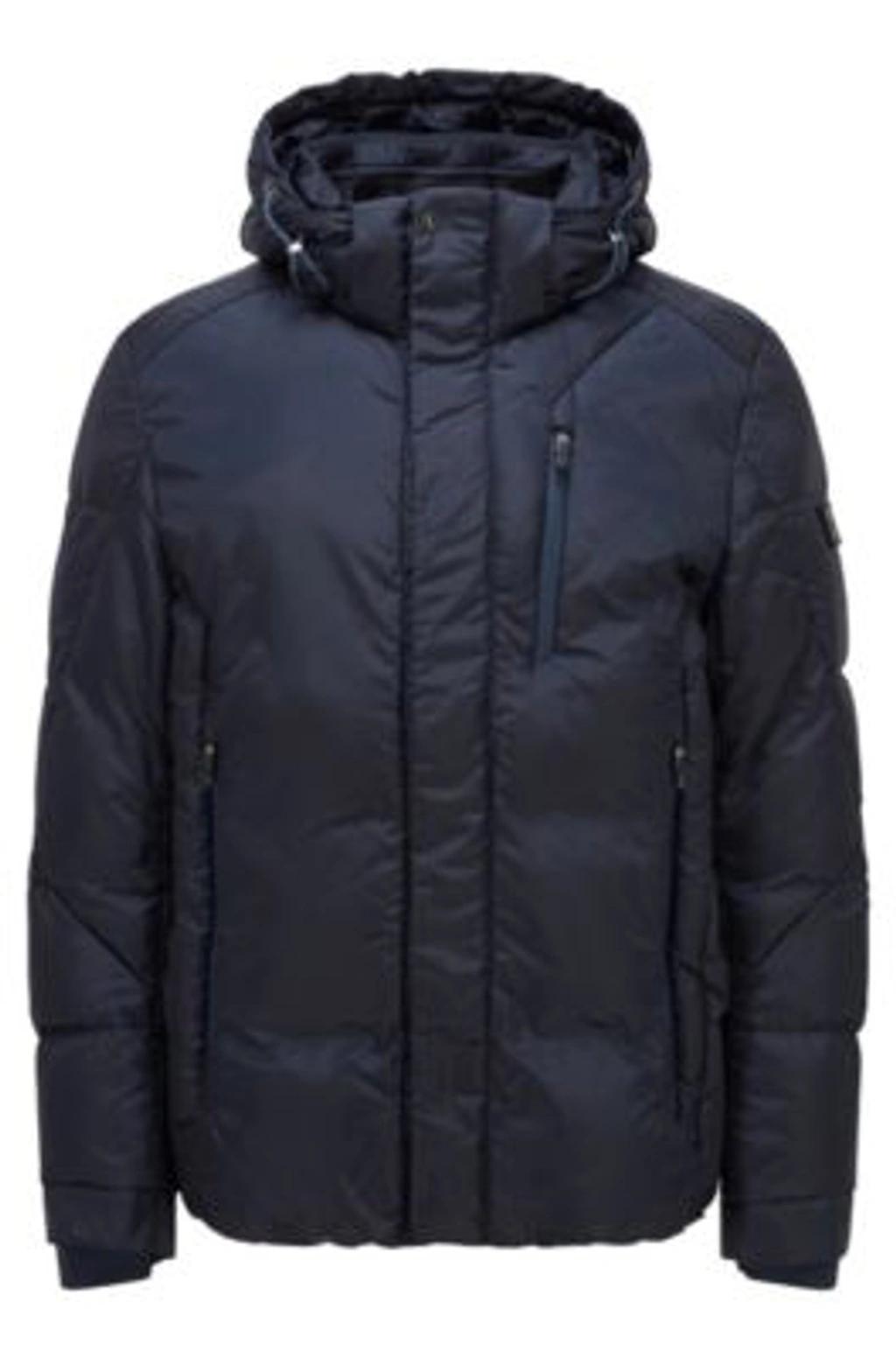 HUGO BOSS Mixed-material Hooded Jacket With Logo Badge In Dark Blue Product Image