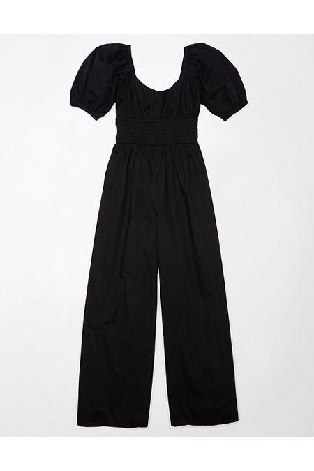 AE Poplin Puff Sleeve Wide-Leg Jumpsuit Women's Product Image