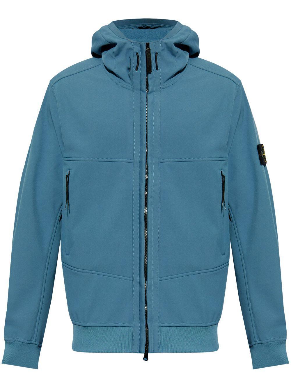 STONE ISLAND Zip Up Hooded Jacket In Blue Product Image