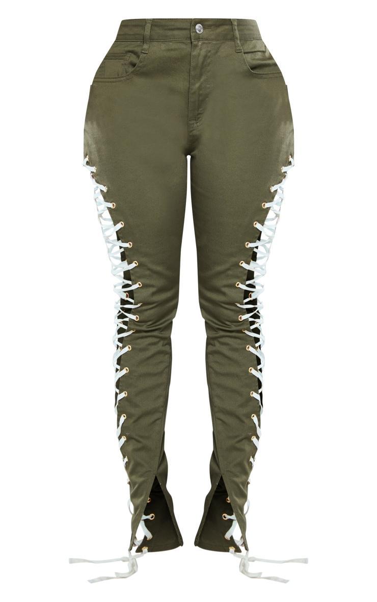 Shape Khaki Lace Up Side Skinny Jeans Product Image