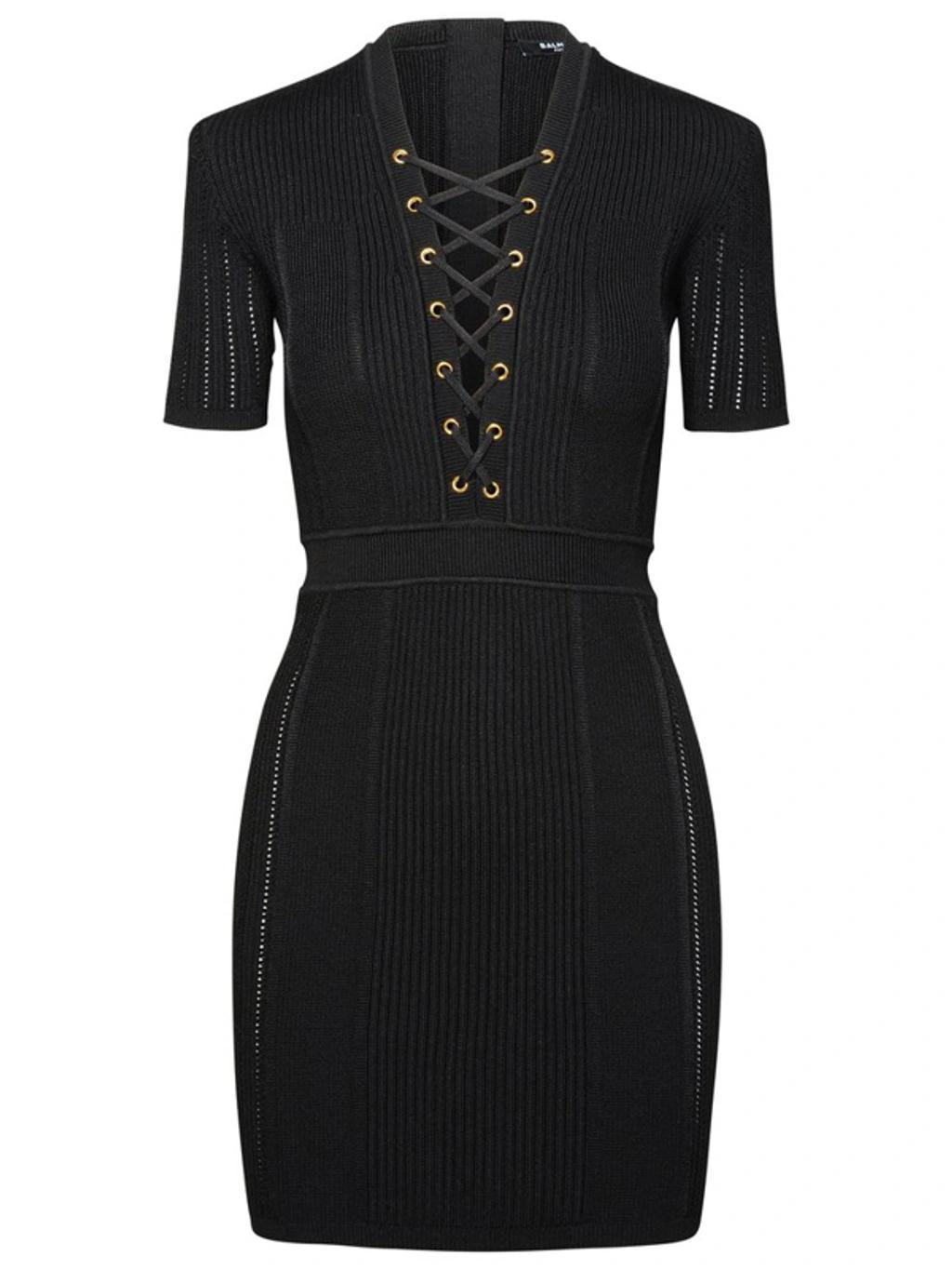 V-neck Zip-up Dress In Black Product Image