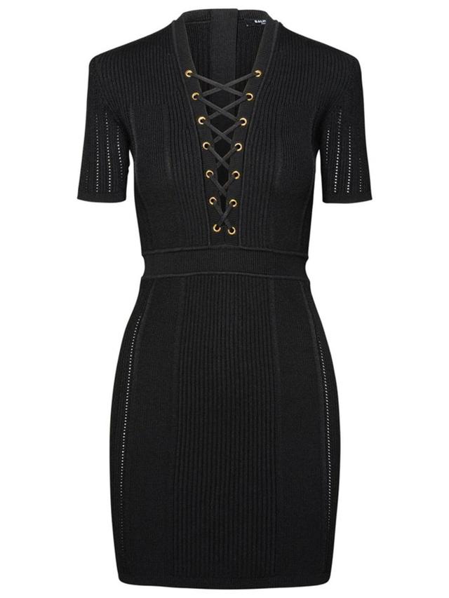 V-neck Zip-up Dress In Black Product Image