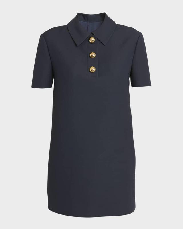 Solid Crepe Short-Sleeve Mini Polo Shirtdress Product Image