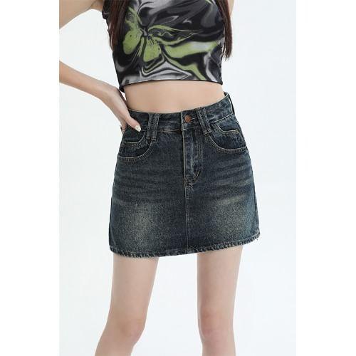 Mid Waist Denim Mini Skirt Product Image