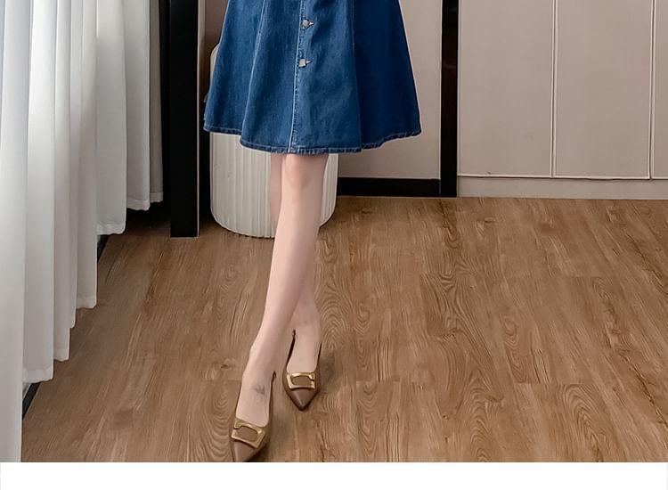 Long-Sleeve Denim Midi A-Line Shirt Dress Product Image