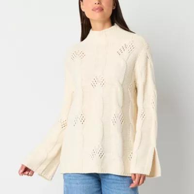 a.n.a Womens Mock Neck Long Sleeve Pointelle Pullover Sweater Product Image