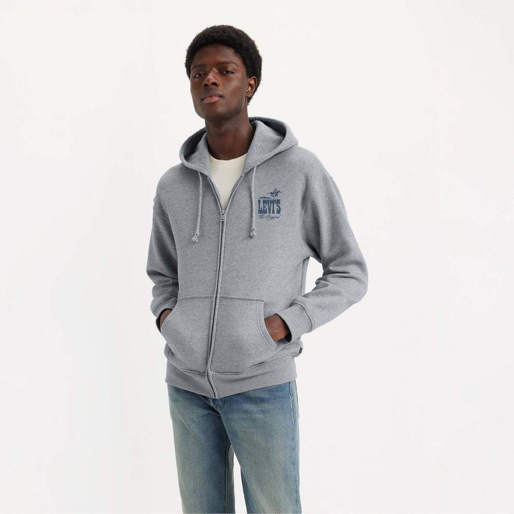 Levis Mens Western Logo Relaxed Fit Zip-Up Sweatshirt - Light Gray Product Image