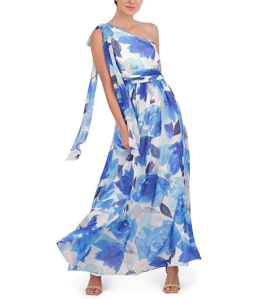 Eliza J Floral One Shoulder Bow Tie Sleeveless Gown product image