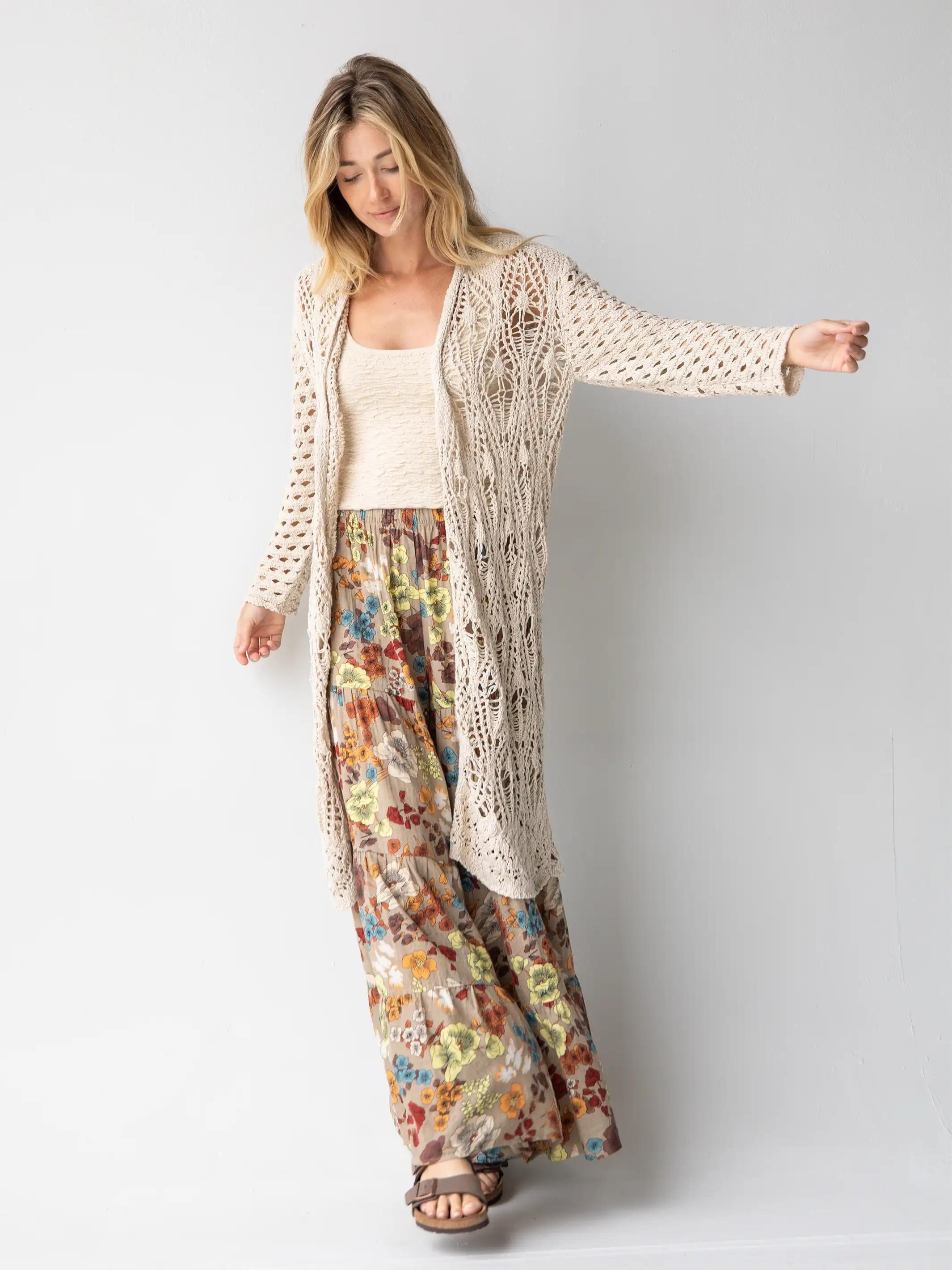 Patti Palazzo Pant - Tan Cream Floral Product Image