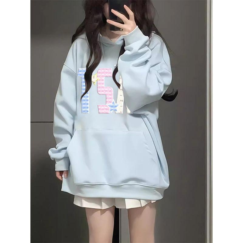 Long-Sleeve Letter Applique Hoodie Product Image