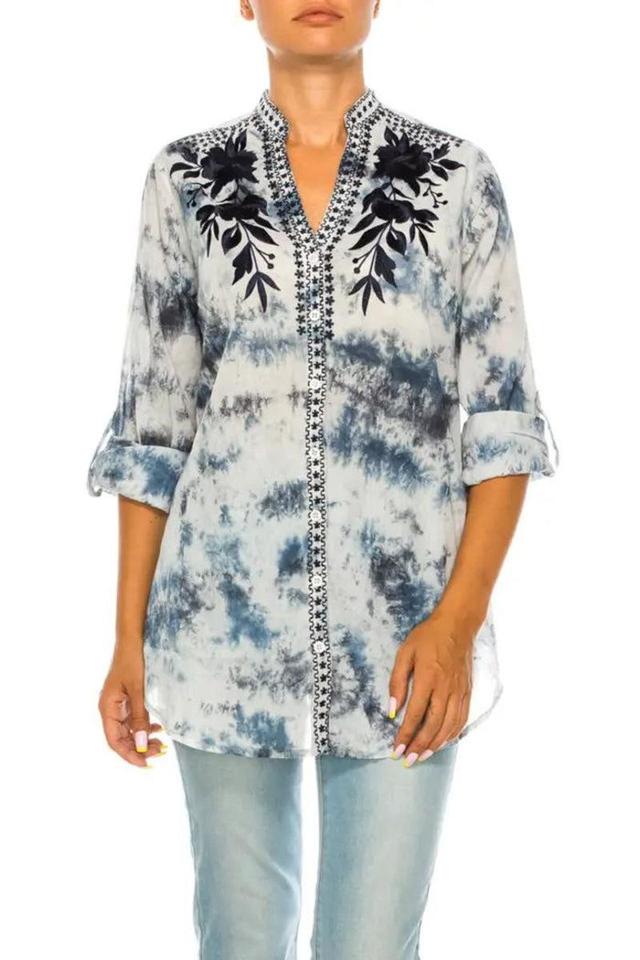 Embroidered Button-Down Tunic Product Image