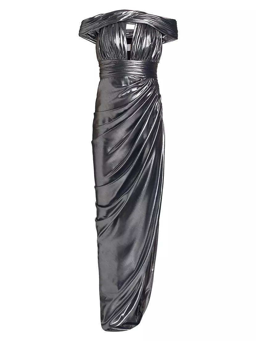 Pleated Metallic Asymmetric Gown Product Image