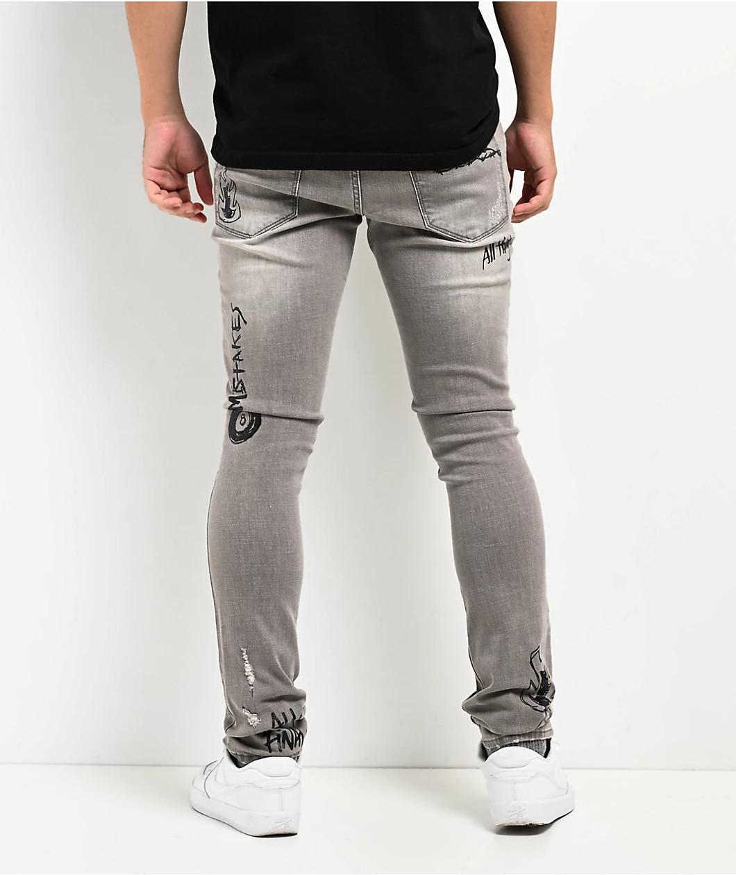 Ninth Hall Rogue Tapered Printed Smoke Skinny Jeans Product Image