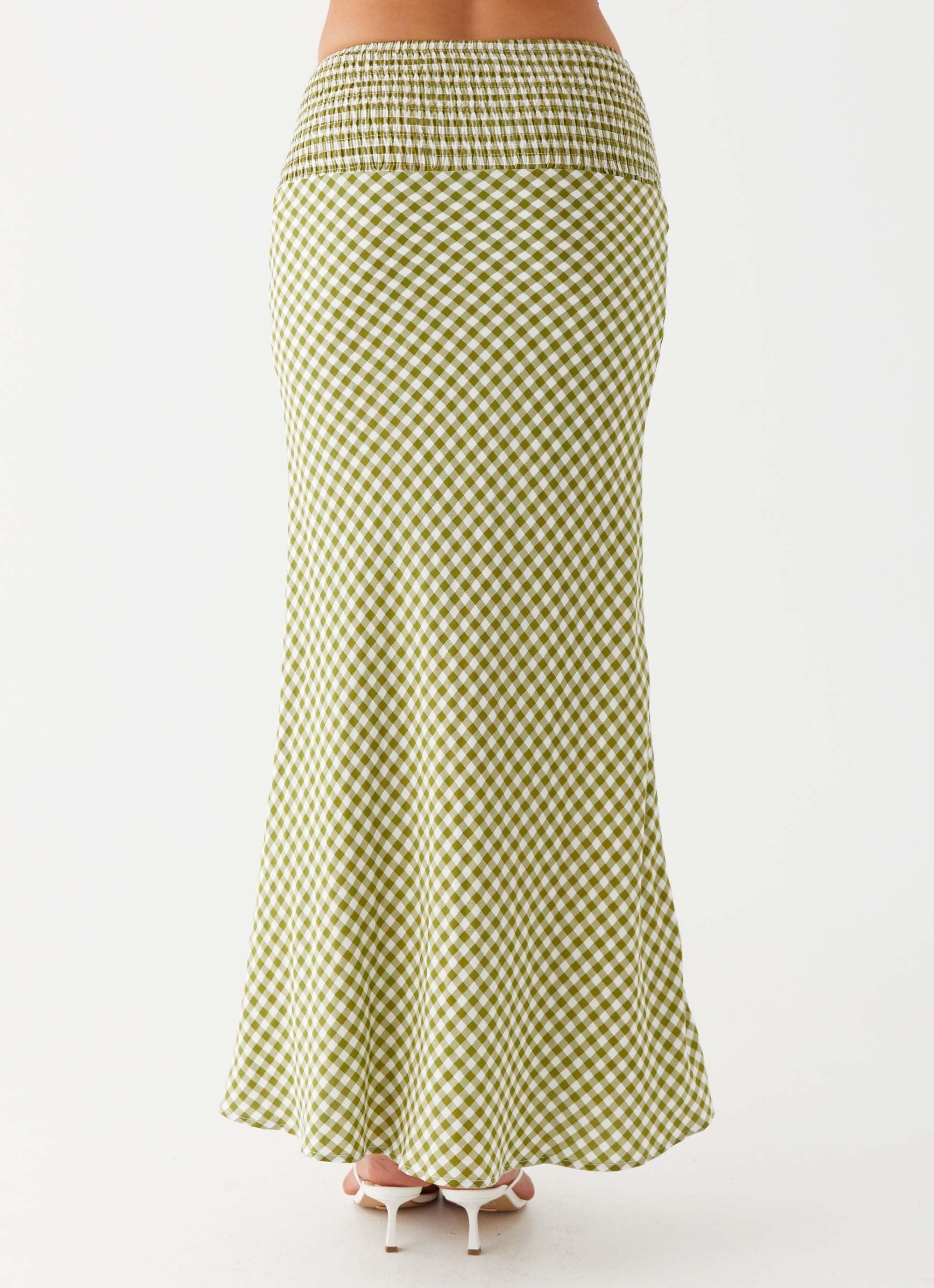 Leilani Maxi Skirt - Khaki Gingham Product Image