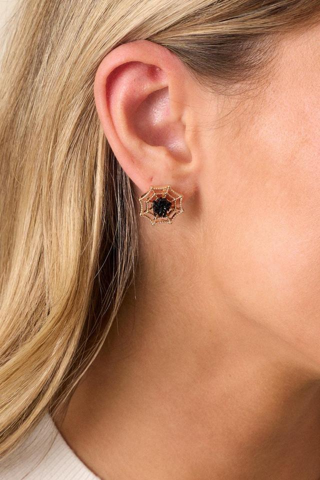 The Raven’s Feather Gold & Black Spider Stud Earrings Product Image