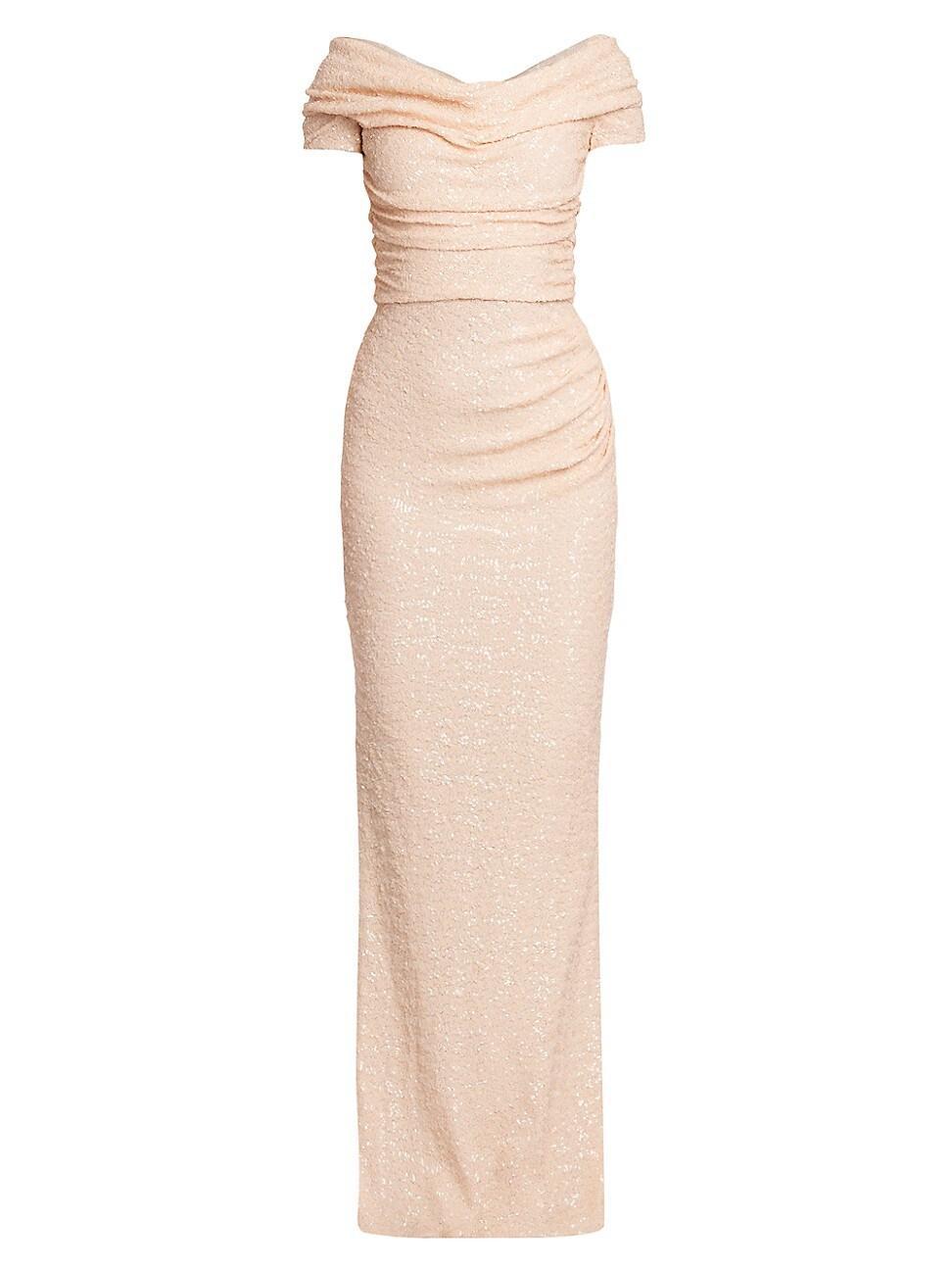 Womens Sequined Draped Column Gown Product Image