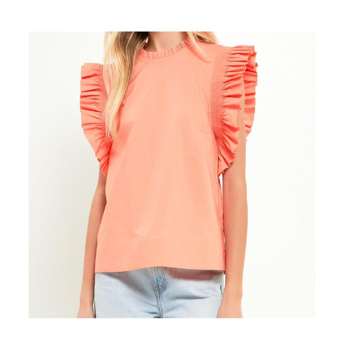 Womens Ruffle Sleeve Poplin Top Product Image