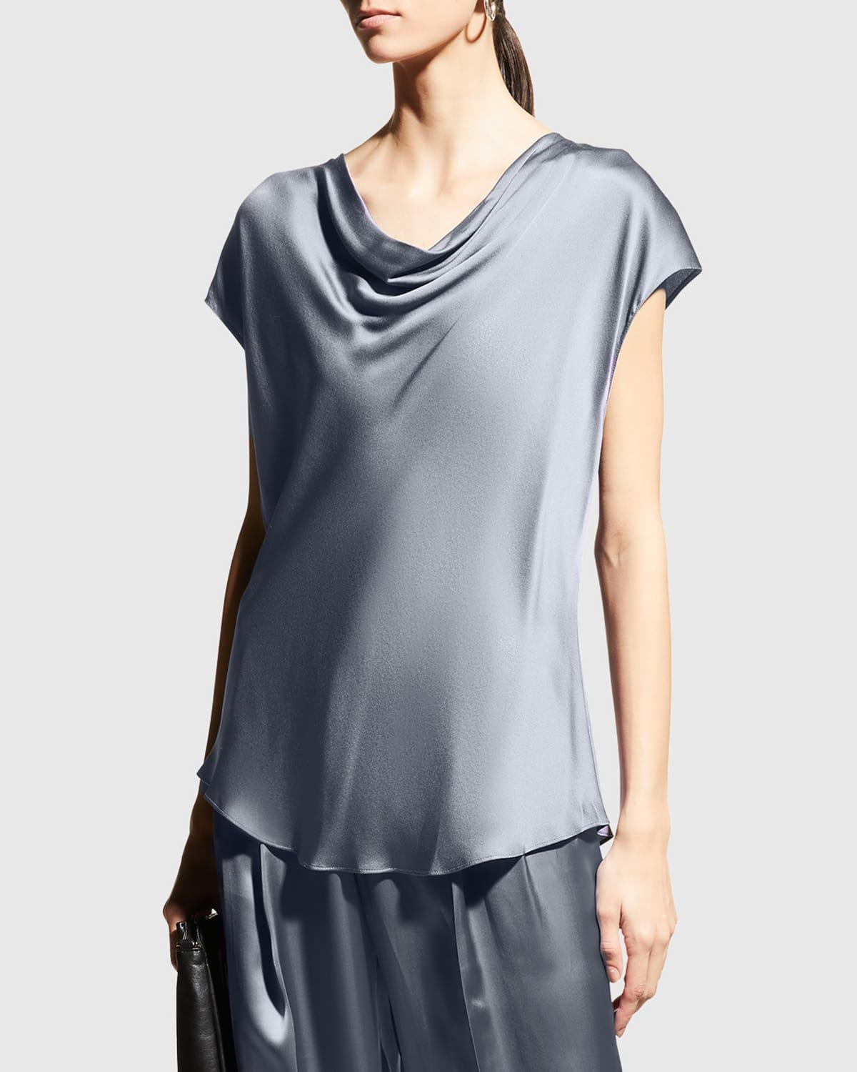 Womens Cap-Sleeve Silk Satin Blouse Product Image