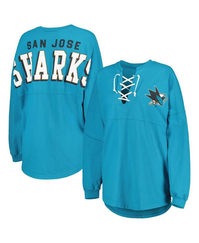 Womens Fanatics Teal San Jose Sharks Spirit Lace-Up V-Neck Long Sleeve Jersey T-shirt Product Image