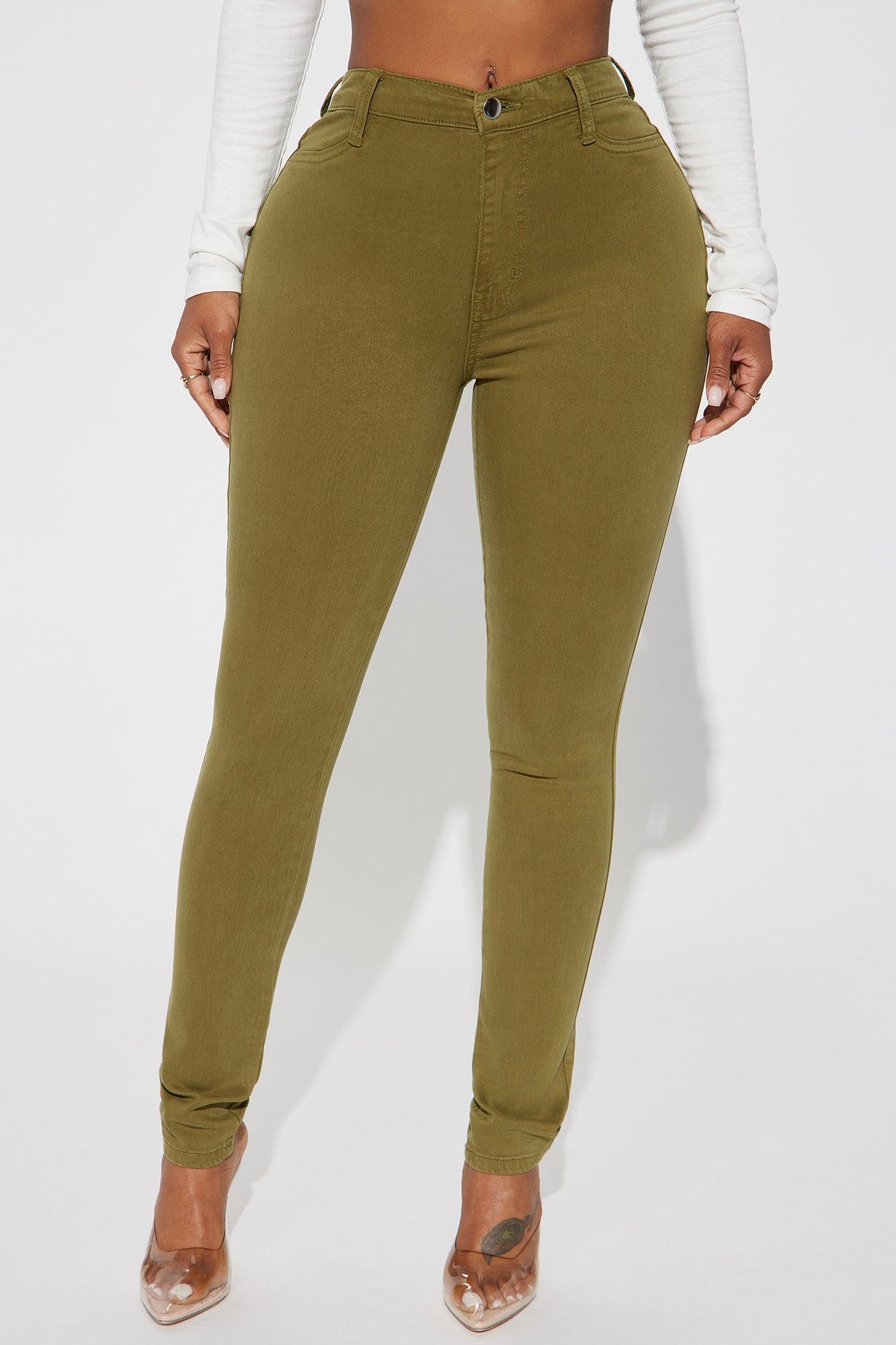 Classic Color High Waist Skinny Jeans - Olive Product Image