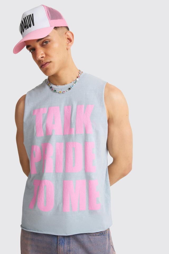 Boxy Talk Pride To Me Distressed Tank | boohooMAN USA Product Image