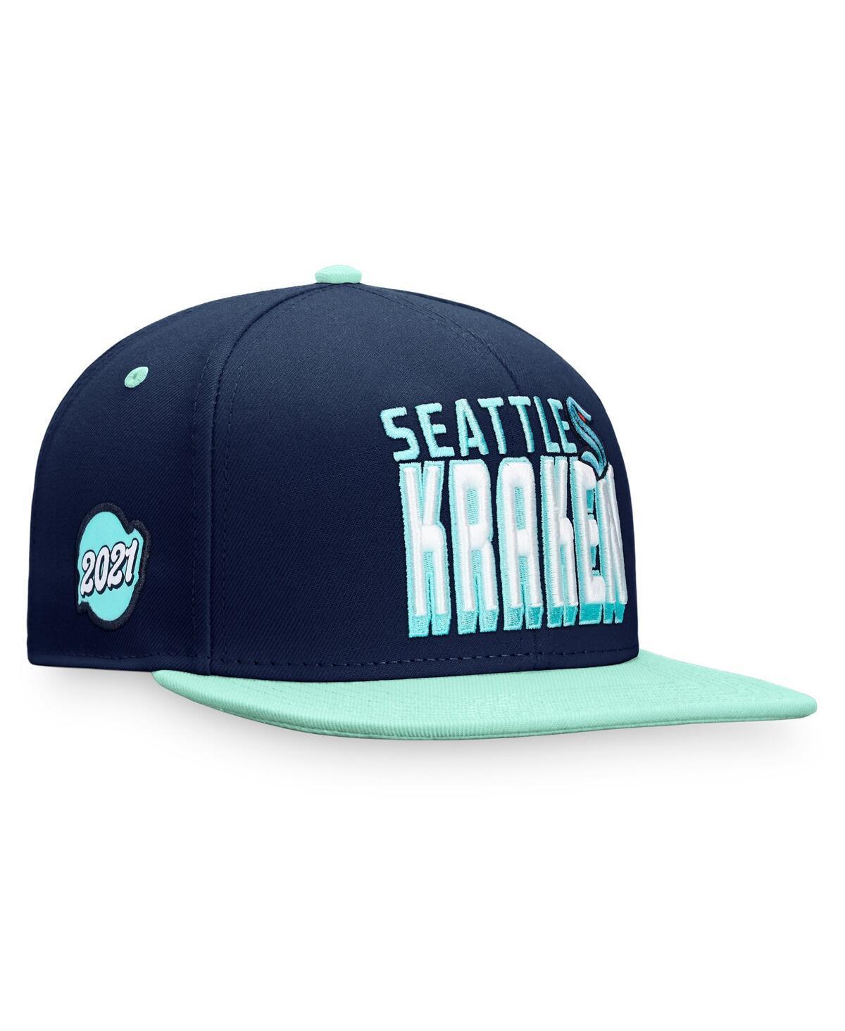 Mens Fanatics Branded Navy/Blue Seattle Kraken Heritage Retro Two-Tone Snapback Hat, Krk Blue Product Image