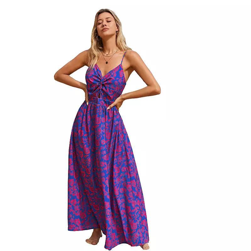 Womens CUPSHE Floral Print Knotted V-Neck Maxi Dress Product Image