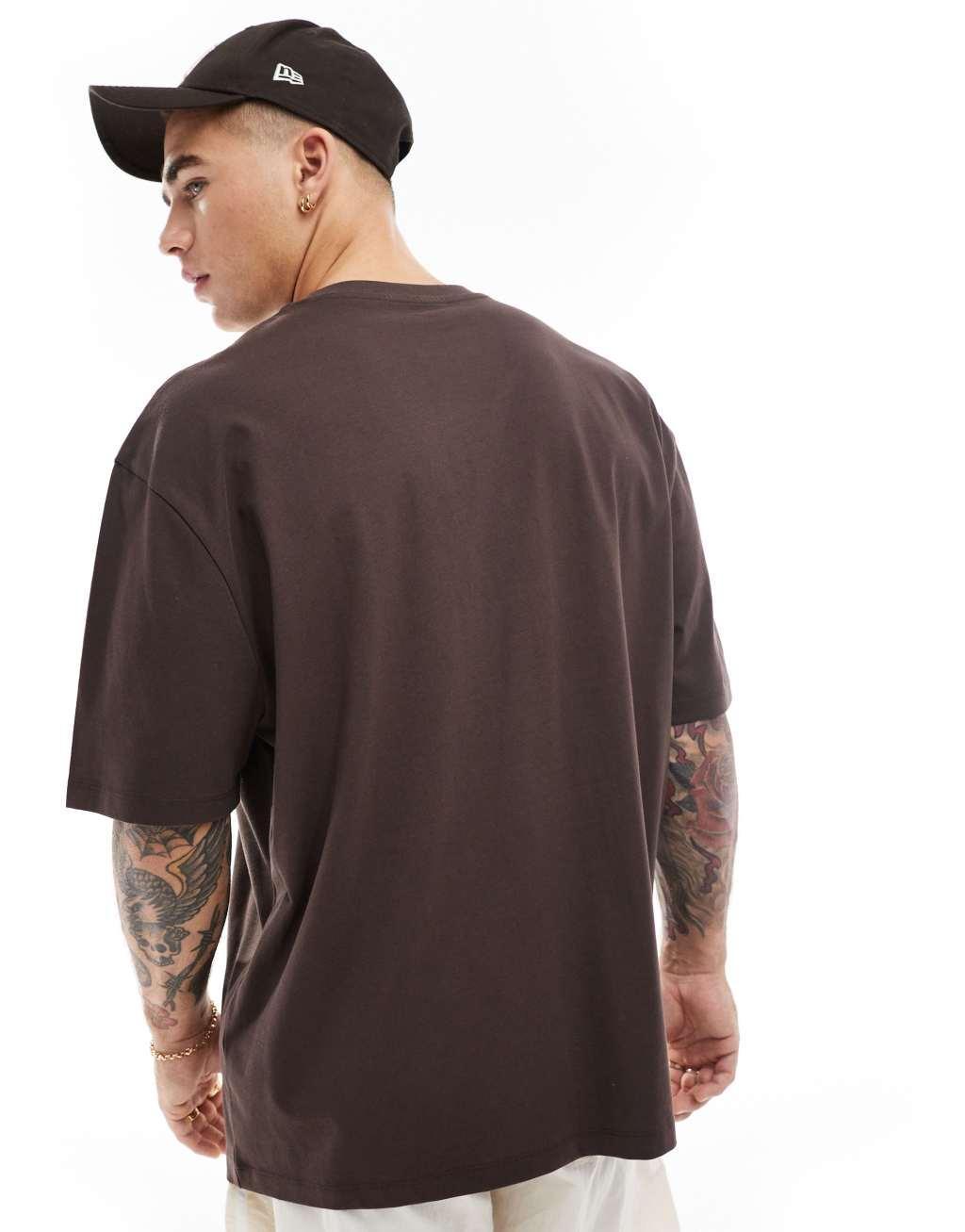 ASOS DESIGN oversized t-shirt in brown with palm tree chest print Product Image