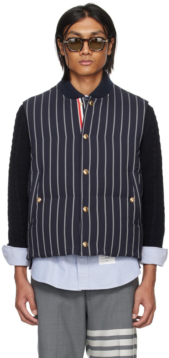 Navy Striped Down Vest In 415 Navy Product Image