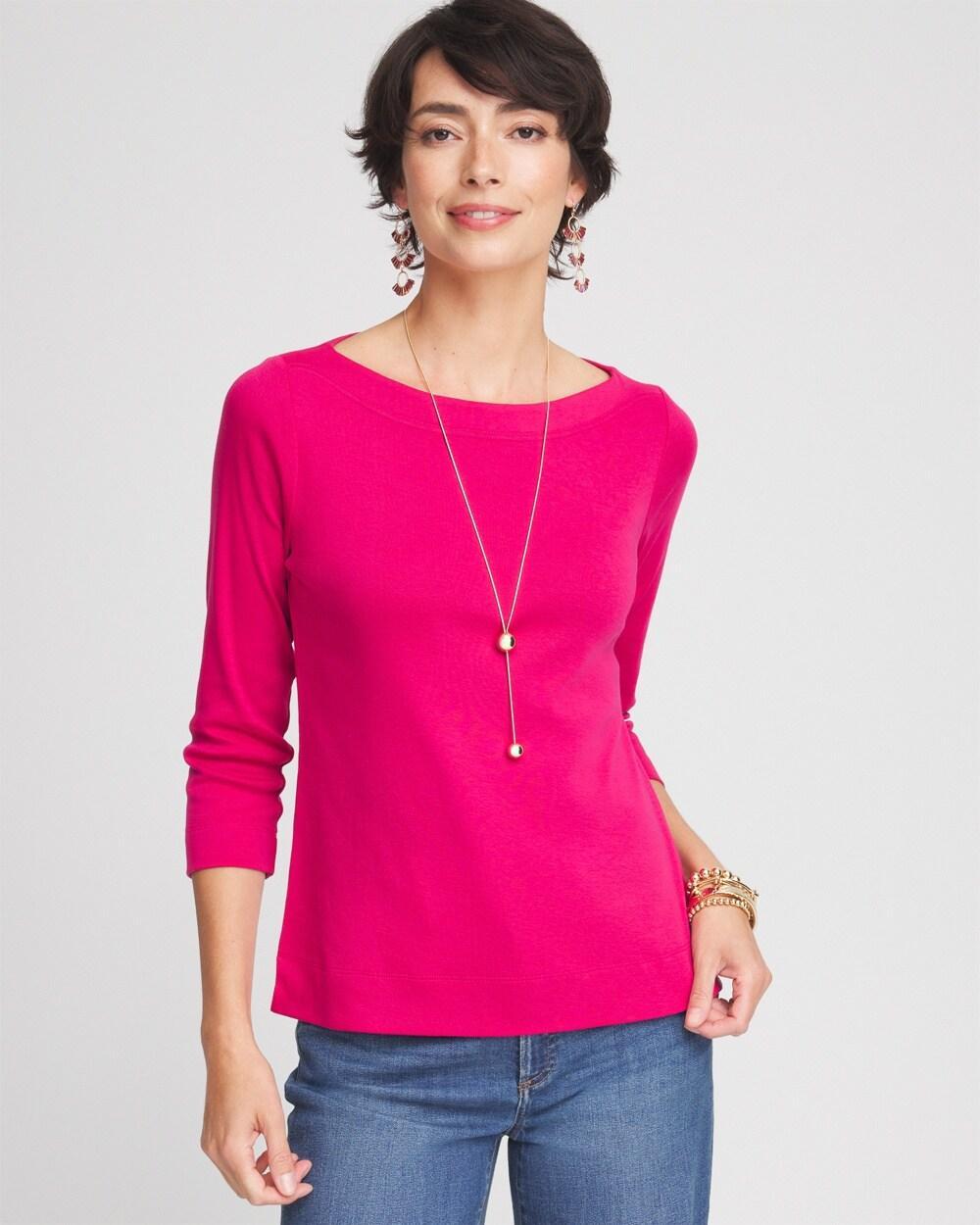 Women's 3/4 Sleeve Bateau Neck Tee Product Image