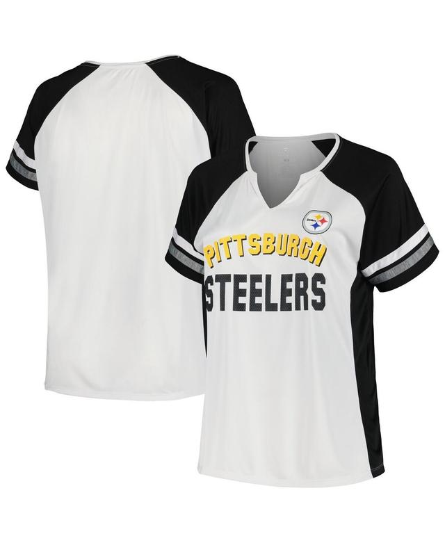 Fanatics Branded Womens White/Black Pittsburgh Steelers Plus Size Color Block T-Shirt Product Image