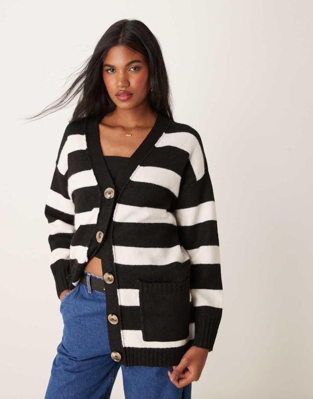 Miss Selfridge mid length cardigan with seam detail in stripe Product Image