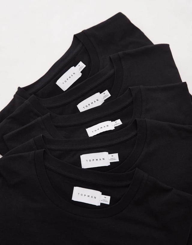 Topman 5-pack regular fit T-shirts in black Product Image