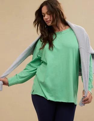 Aerie Cozy Long Sleeve Oversized Boyfriend T-Shirt Product Image