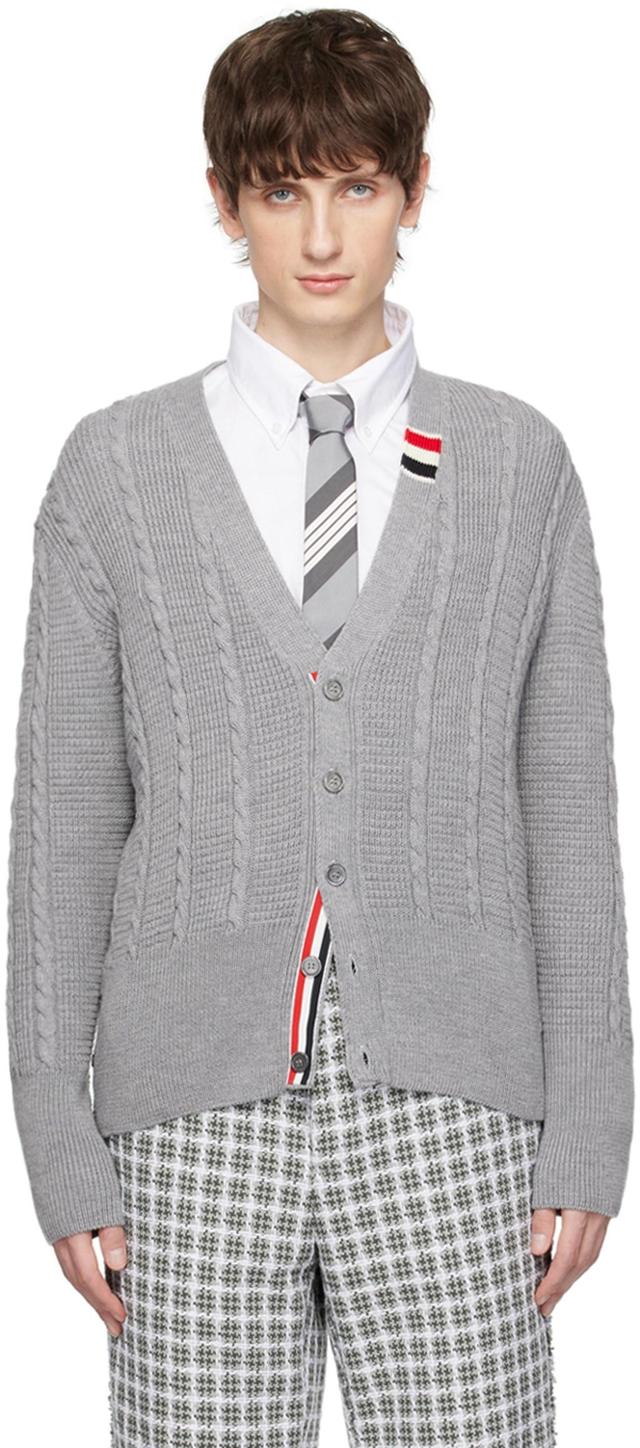 Gray Cable Knit Cardigan In 055 Lt Grey Product Image