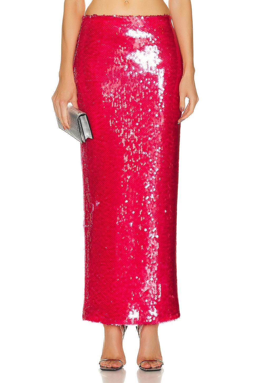 Lapointe Stretch Sequin Long Pencil Skirt in Red Product Image