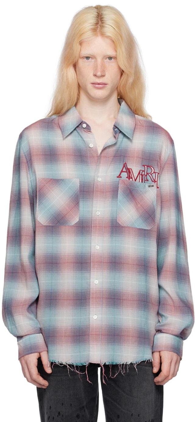 Staggered-logo Check-pattern Shirt In Teal / Red Product Image