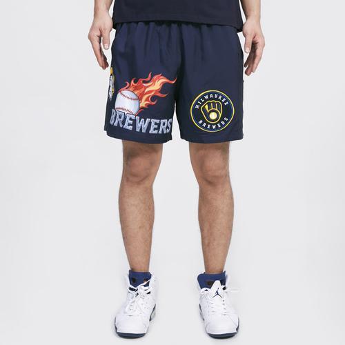 Pro Standard Mens Brewers Chrome Woven Shorts - Navy/Navy Product Image