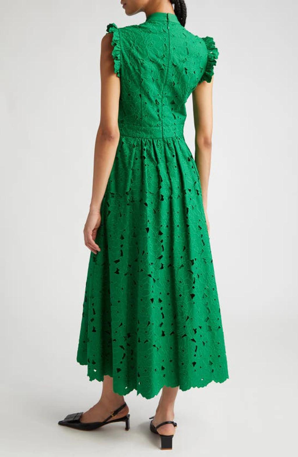 Floral Embroidered Lace Short-sleeve Mini Dress In Green Product Image