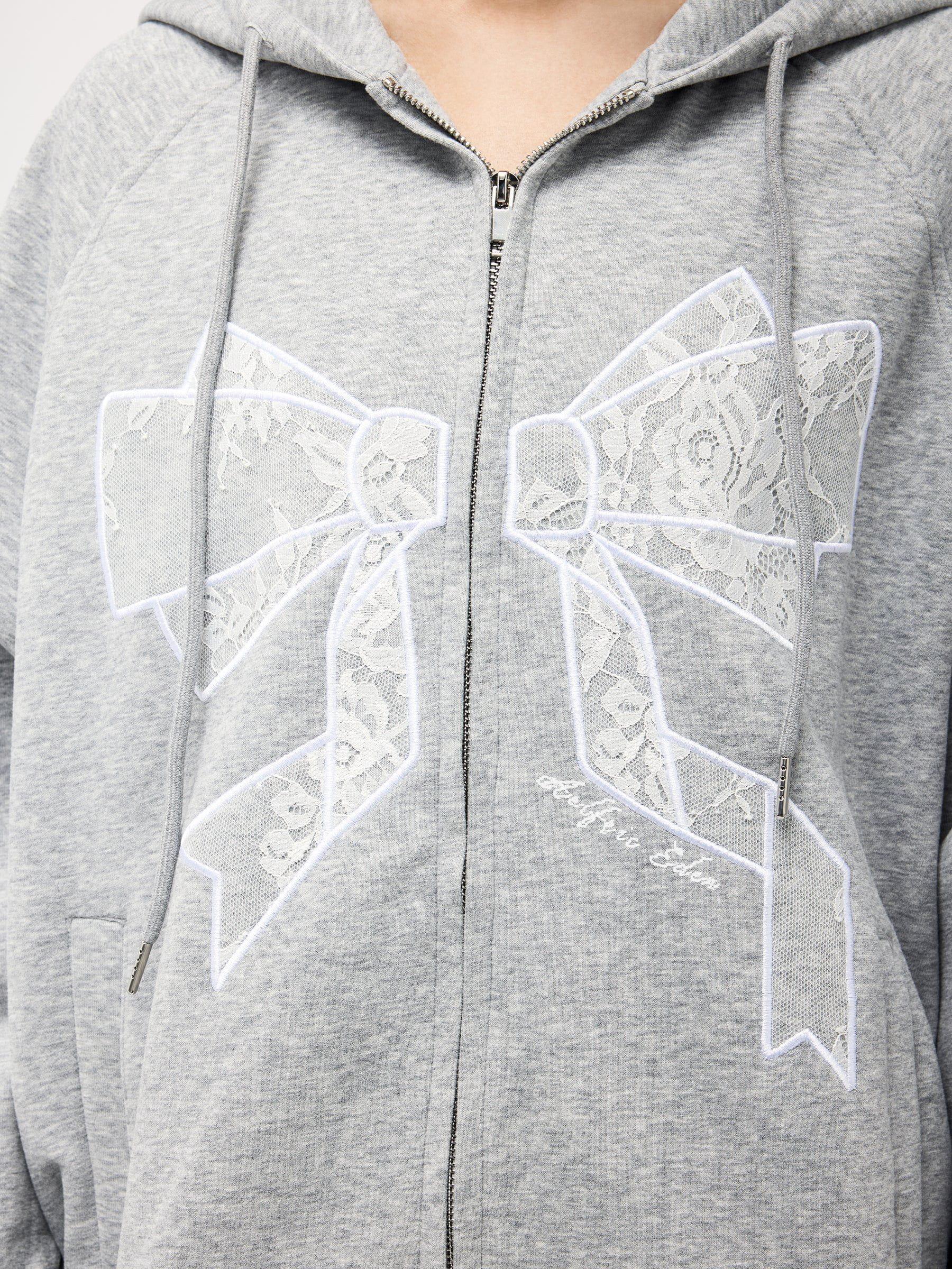 Aelfric Eden Embroidery Lace Bow Zip Up Hoodie Product Image