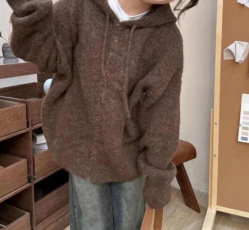 Plain Hooded Cardigan Product Image