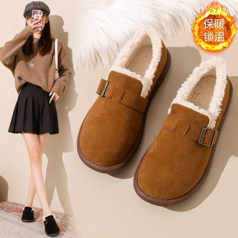 Buckled Fleece-Lined Faux Suede Slip Ons Product Image