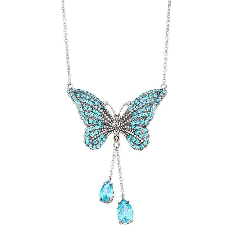 Lavish by TJM Sterling Silver Blue Cubic Zirconia Butterfly Pendant Necklace, Womens Product Image