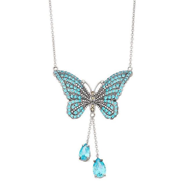 Lavish by TJM Sterling Silver Blue Cubic Zirconia Butterfly Pendant Necklace, Womens Product Image