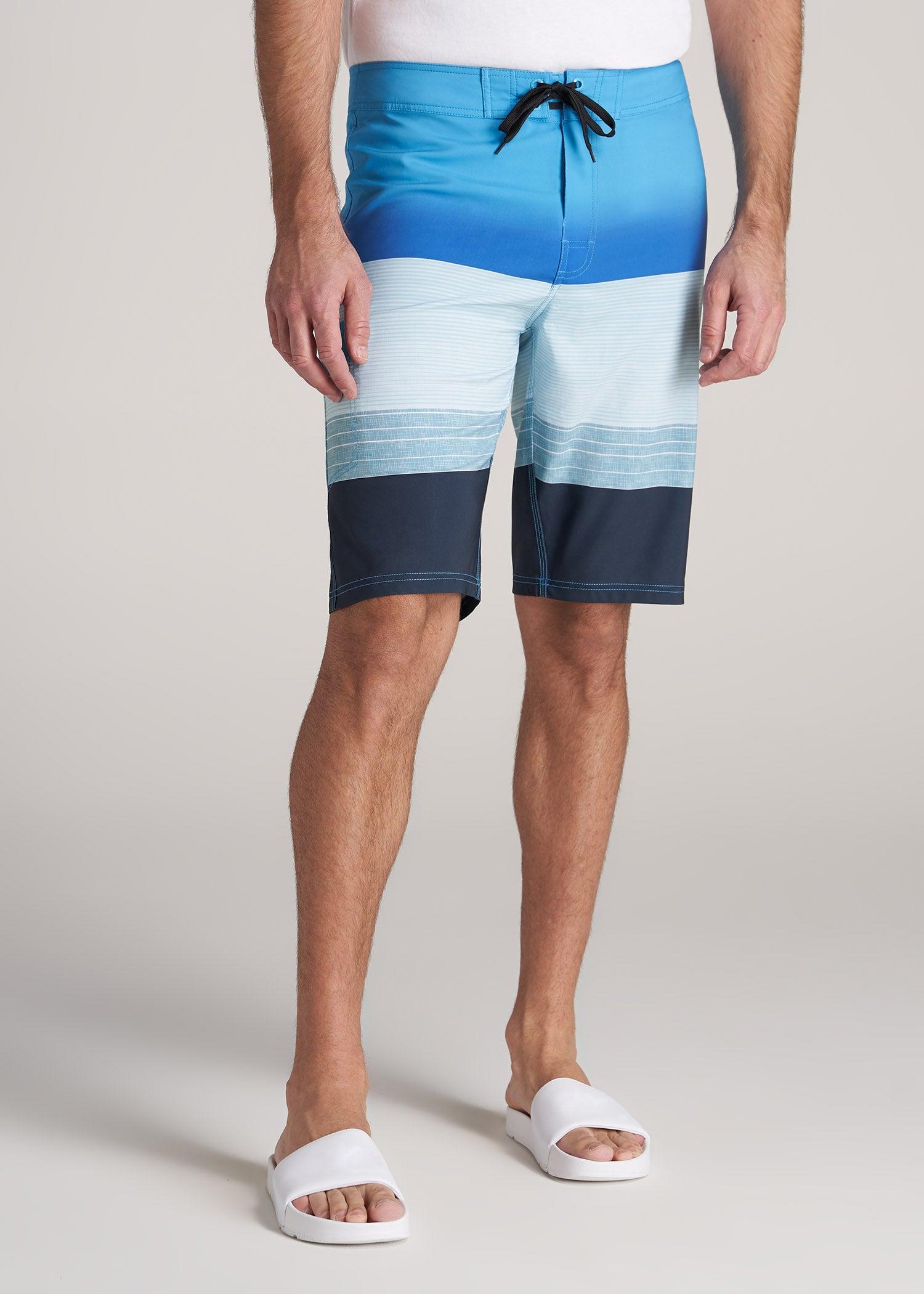 Tall Board Shorts for Men in Blue Green Stripe Product Image