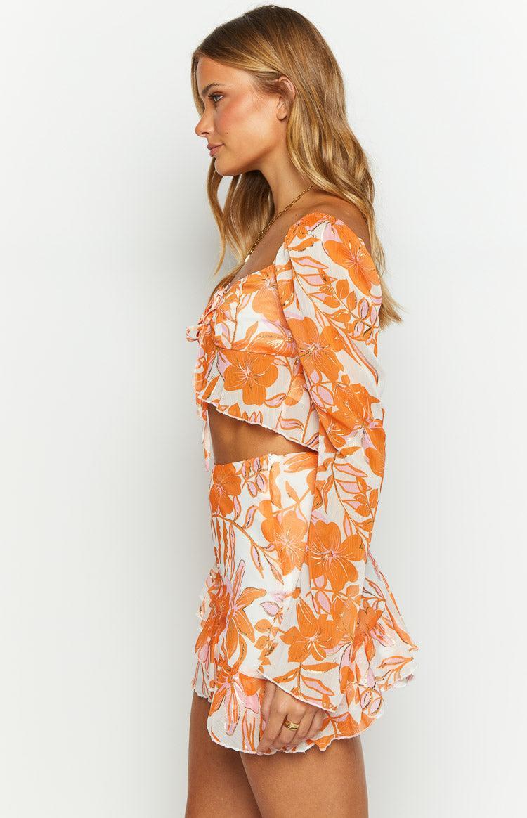 Jayella Orange Floral Long Sleeve Top Product Image