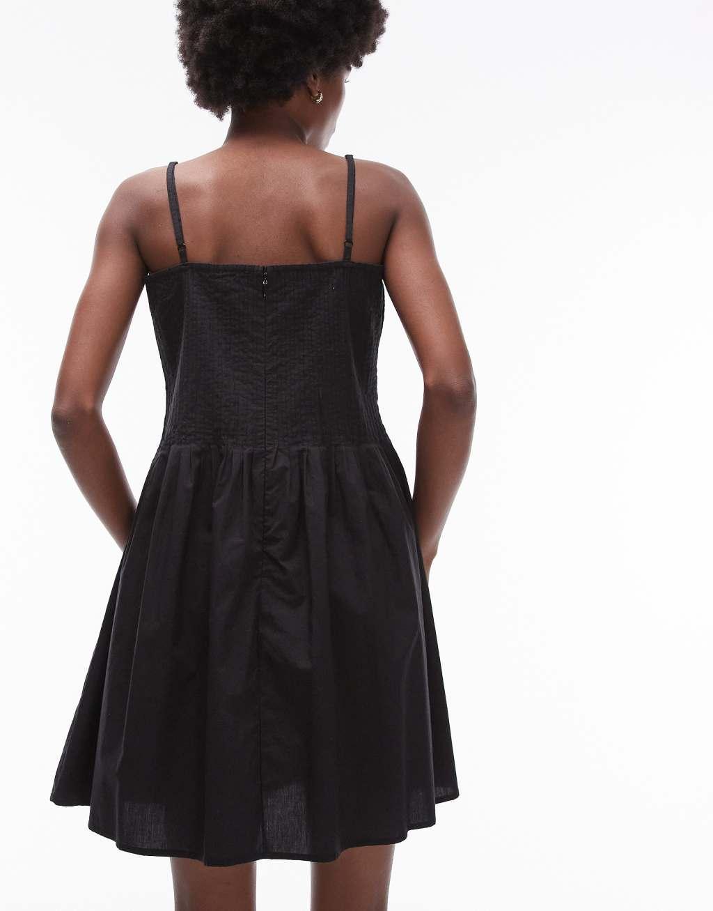 Topshop strappy pleated mini sundress in black Product Image